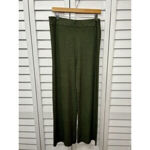 Spring + Mercer High Rise Ribbed Wide Leg Pull On Pants Size Large Olive Green